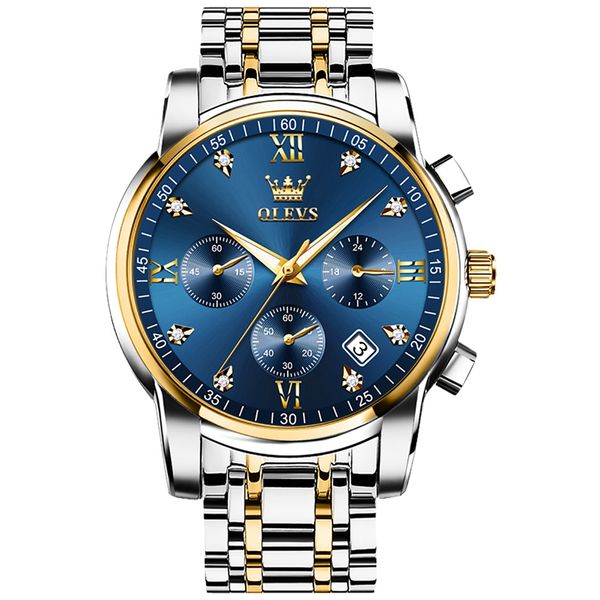 Olevs Multifunctional Chronograph Luxury Men's Watch - Blue, Gold