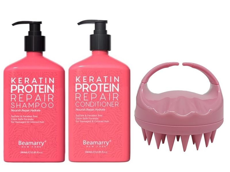 BEAMARRY Keratin Protein Repair Set 380ml + Scalp Massage Brush - Pink(04)
