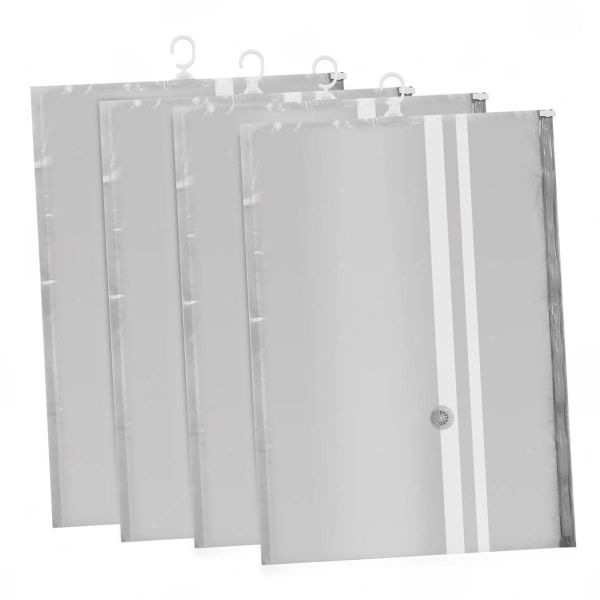4 Vacuum Seal Storage Bags, Hanging Compression Bags for Clothes