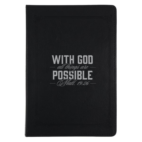 Faux Leather Journal - With God All Things Are Possible, Black