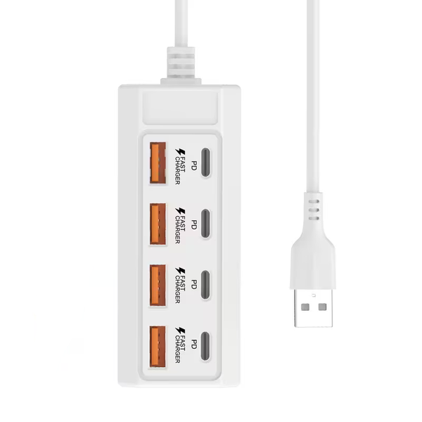 8-Port USB Hub &amp; Charging Station - 4×USB-A + 4×PD Ports