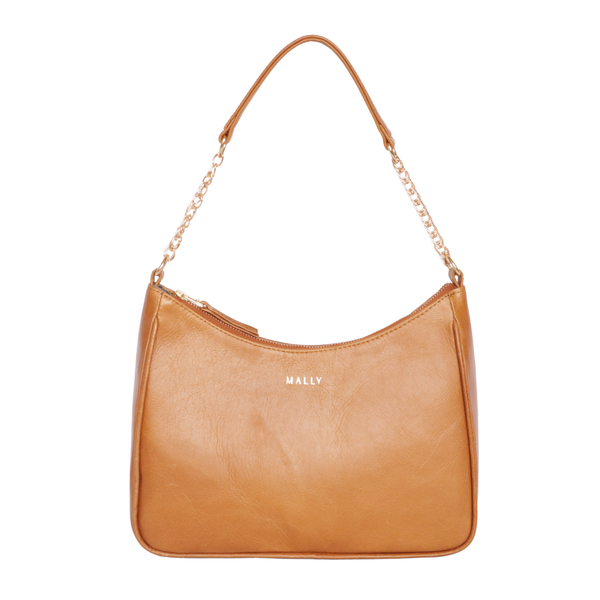 Silvia Leather Baguette Bag - Genuine Leather, Shoulder &amp; Crossbody, Toffee