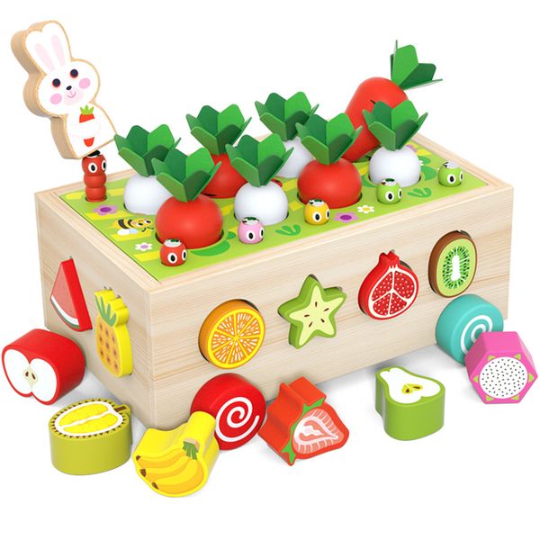 Wooden farm pulling carrots,fruit-shaped matching blocks, intelligence car
