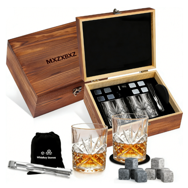 MXZXBXZ Whiskey Stones and Glasses Gift Set for Men Scotch Bourbon Gifts