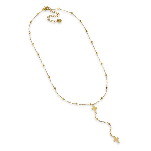 Steel My Heart Waterproof Drop Cross Beaded Stainless Steel Necklace