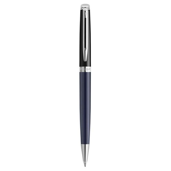 WATERMAN Hemisphere Black/Blue Chrome Trim Ballpoint Pen Medium Blue