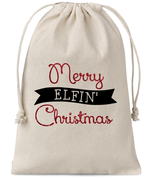 Large Cotton Christmas sack - Merry Elfin Christmas