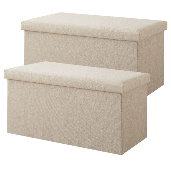 Maisonware Linen Storage Ottoman Bench Box - Set of 2