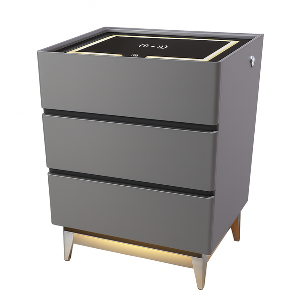 Modern Bedside Table - 3 Drawers + Wireless Charging Top