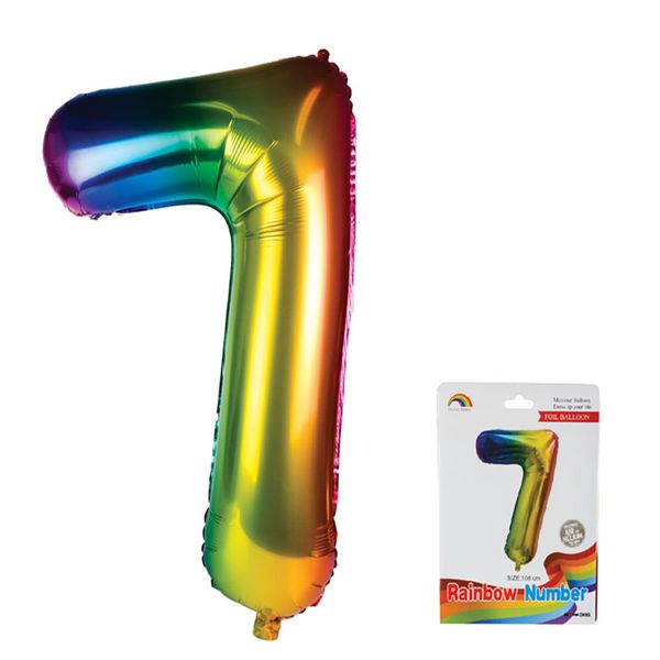 Balloon - Helium - Aluminium Foil - Metallic Rainbow - Number 7 - 106cm