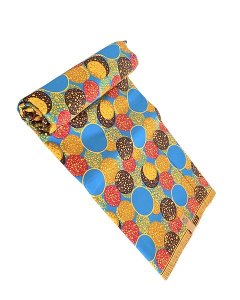 African Print Fabric - Block Wax - Turq Dots - 6 Yards