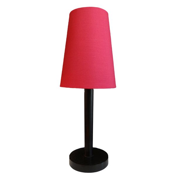 Dark Mahogany Wooden Bedside Lamp with Cerise Shade