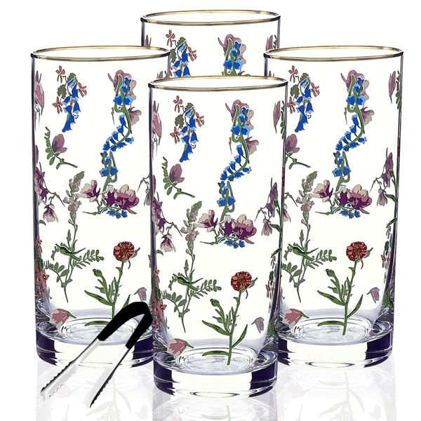 Set of 5 - Colourful Floral Themes Coupe Glasses Set