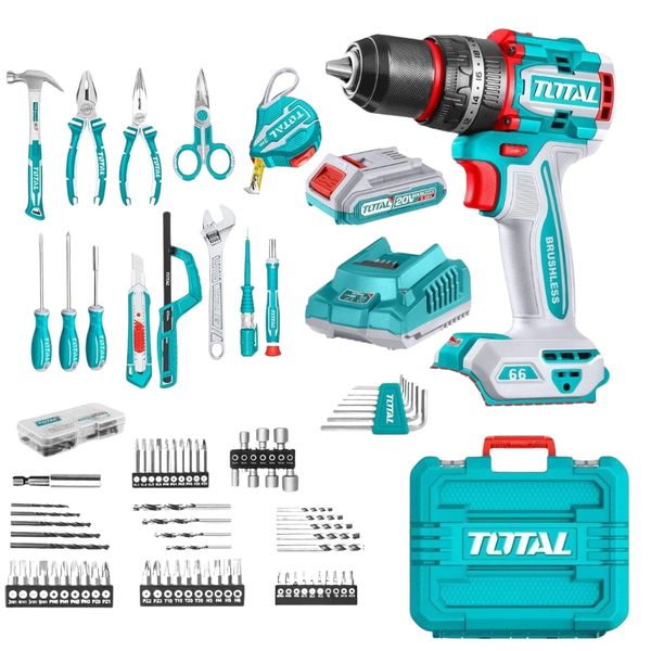 Total Tools - 165 Pce Hand Tool Set incl Cordless Drill and 2.0Ah Battery