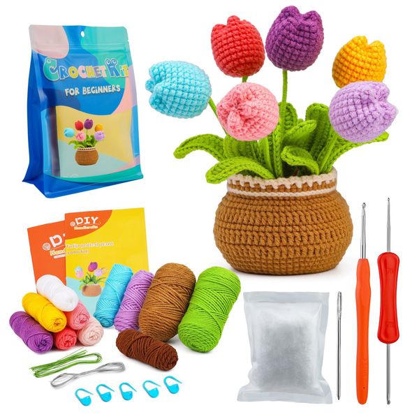 Handmade Crochet Kit Flower Bouquet Amigurumi Complete Set Holiday Gift