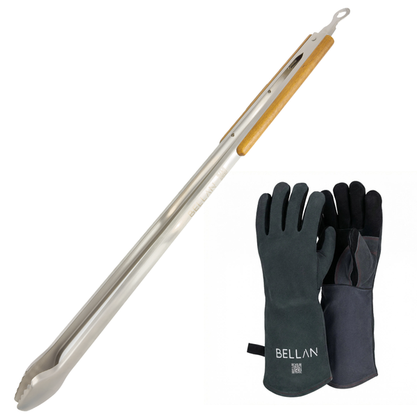 BELLAN Braai Set: 82 cm Long Tongs &amp; Fireproof Braai Gloves Perfect Combo