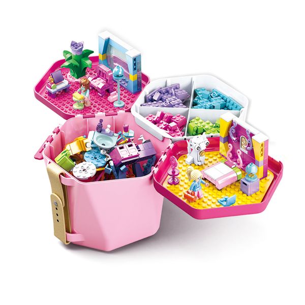 Sluban Pink Block Bucket &amp; Building Bricks Set: 348 Building Bricks