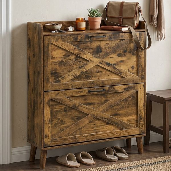 Shoe Rack Storage Cabinet Shelves Flip Drawers Freestanding Organizer