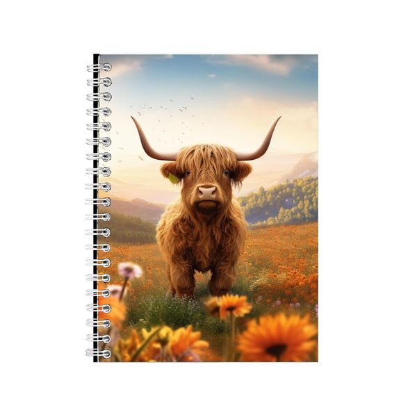 3D Cow Colourful Field Of Flowers Notebook Gift Idea A4 Notepad Pad 105