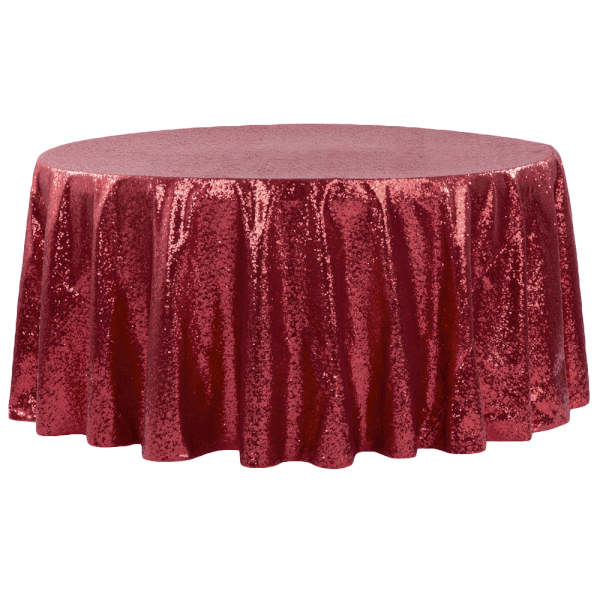 Round Sequin Tablecloth Burgundy - 10 Seater