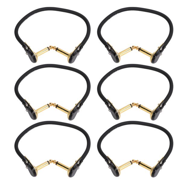 6 Pieces 30cm Gold Right Angle Guitar Pedal Cables for Effects