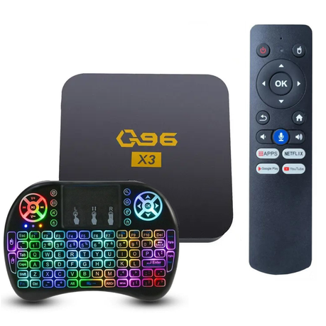 Q96 Gen 3, Android 13 Tv Box + RGB Wireless Keyboard. AI Assist, 16GB, 2GB. Image