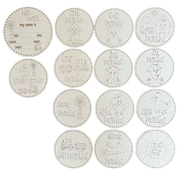 13 Milestone Cards Farm &amp; Animals For Baby Shower Gift + 1 Birth Plaque