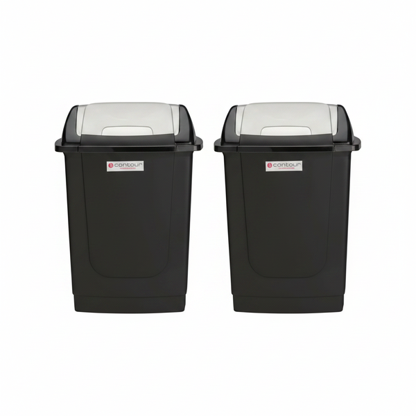 Contour 50l Square Plastic Dust Bin - Black for Indoor/Outdoor Use - 2 Pack