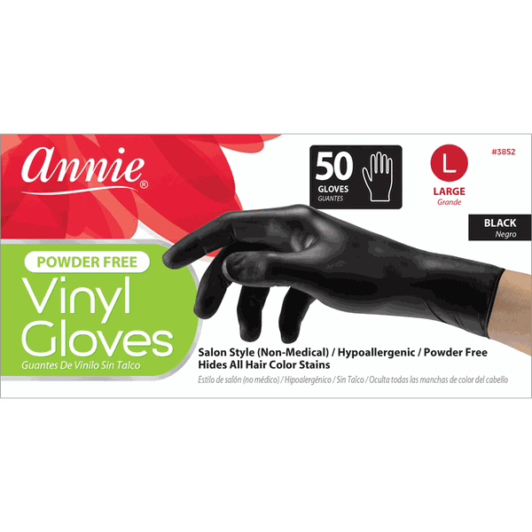 ANN03852 -Annie Vinyl Gloves L 50Ct Black 2 pack (100 pcs)