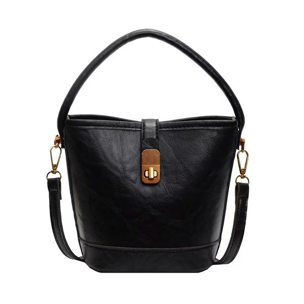 Women's Fashion Black Bucket Bag Casual Shoulder Crossbody Bag