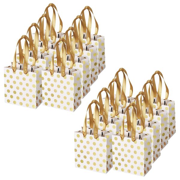 Small Gift Bags With Ribbon Handles(Metallic Dots 8 Pack Bulk)