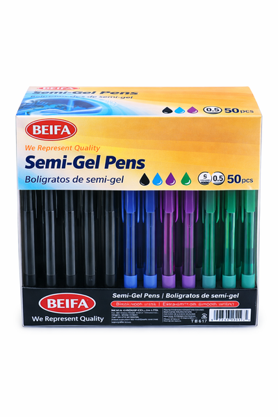 Black Ink Semi-Gel Pens 0.7mm - Smooth Writing Ballpoint Pens (50 Pack)