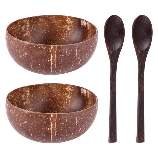 Coconut Bowls And Wooden Spoons For Serving Noodle