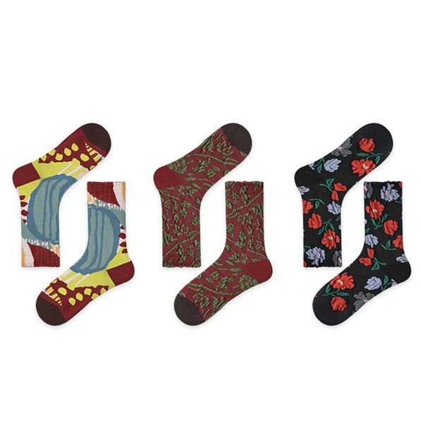 Renaissance-Inspired Vintage Cotton Socks - Warm Sun and Shadow 3 Pairs Set