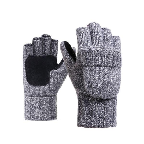 Knitted Half Finger Flap Gloves - Grey