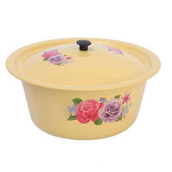 26cm Enamel Beige Cooking Pot &amp; Lid with Floral Pattern