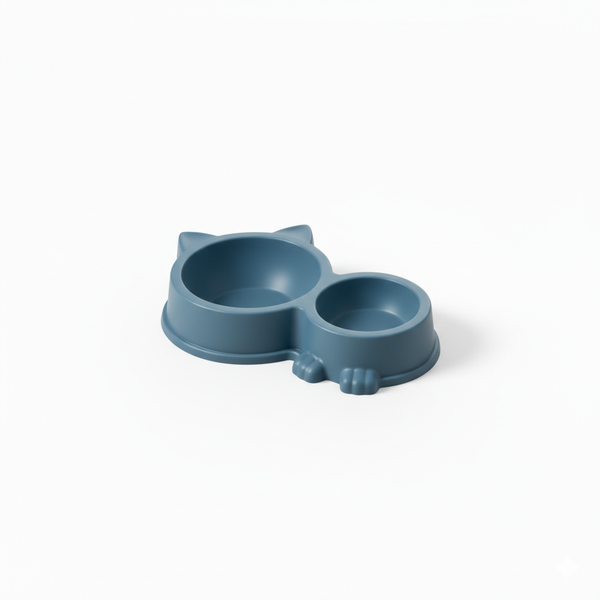 Dual Connected Cat Bowl for Food &amp; Water - 4 Stylish Colors