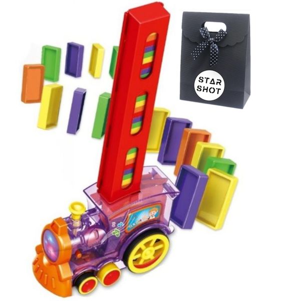 Kids Interactive Electric Building Domino Train Toy Set &amp; Star Shot Bag