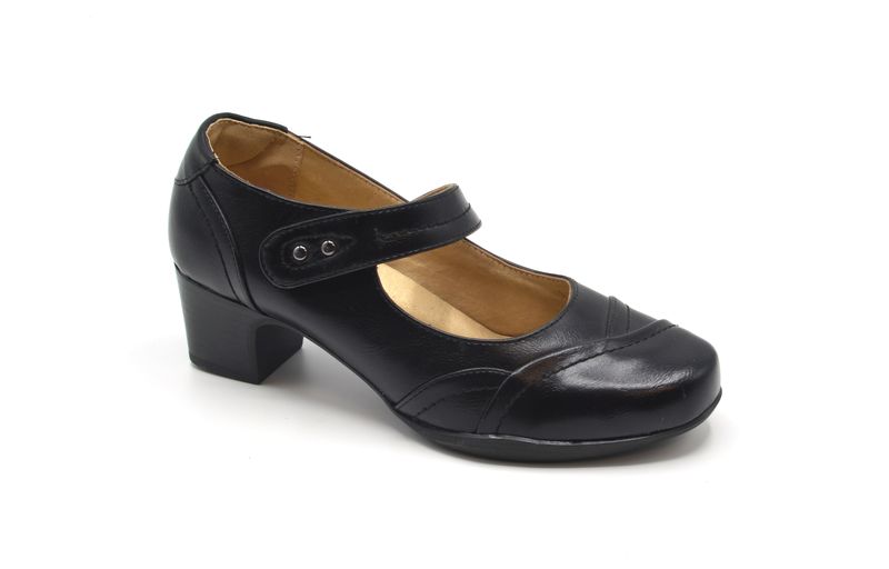 TTP Ladies Block Heel Square Toe Court Shoe with Strap