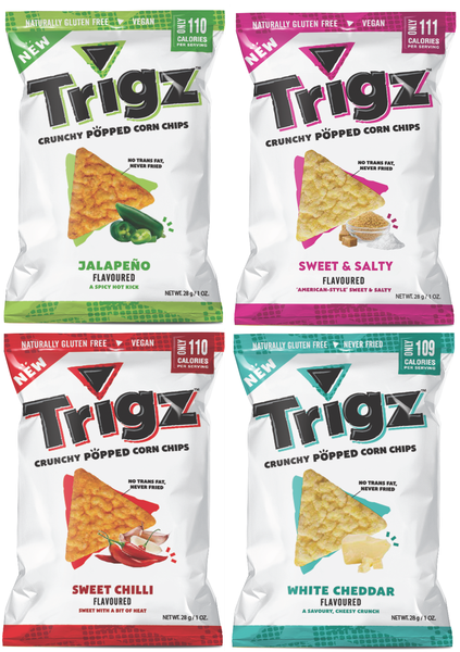Corn Chips | Jalapeno, Sweet Salt, Sweet Chilli, Wh Cheddar | 40 Pk | Trigz