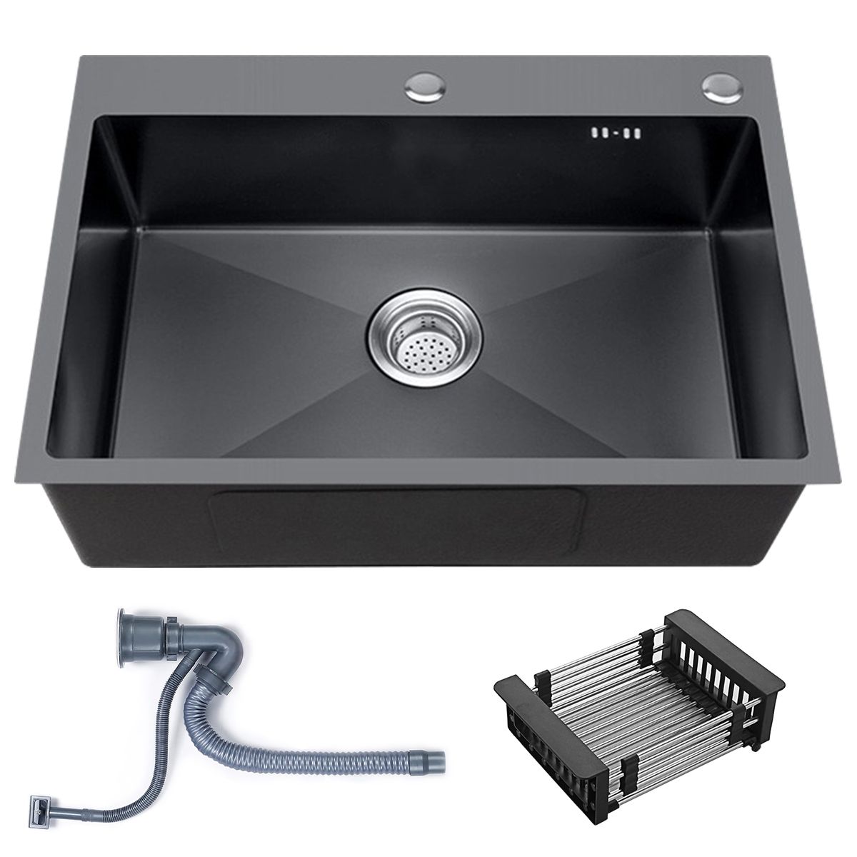 Single Bowl Kitchen Sink With Downpipe And Drain Basket-65X45CM