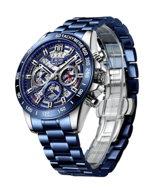 LIGE - Men's Quartz Watch With Triple Dial &amp; Scratch Resistance - Blue