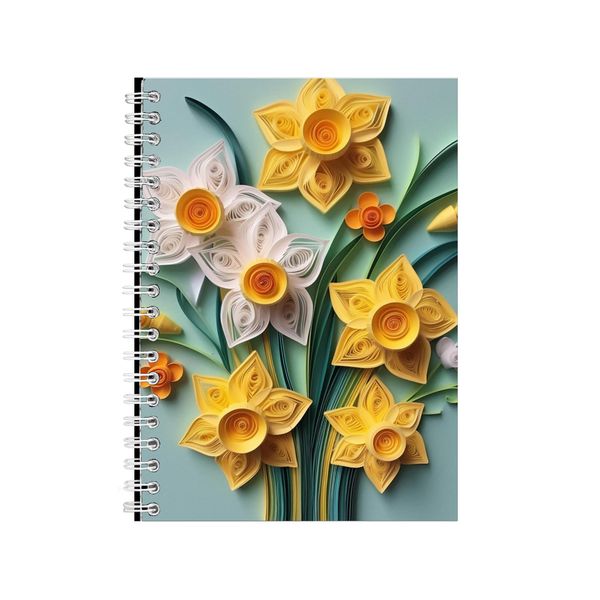 3D Quilled Narcissus Flowers Yellow Notebook Gift Idea A4 Notepad Pad 107