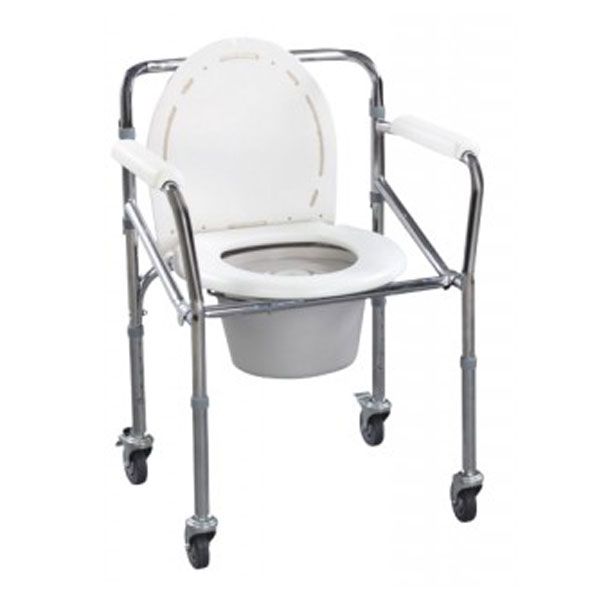 Commode Chair - Foldable Adjustable Mobile Chair with Castor Lock - White