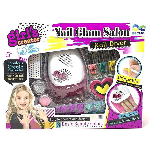Glam Salon Fun Nail Polish Dryer Kit Girls Manicure Pedicure Glitter Set