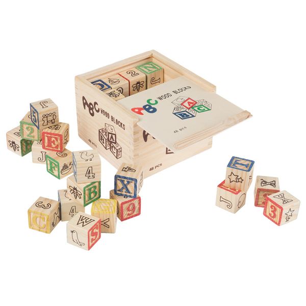 GS Wooden Educational Learning Alphabet Blocks Letters Numbers 48 Pcs