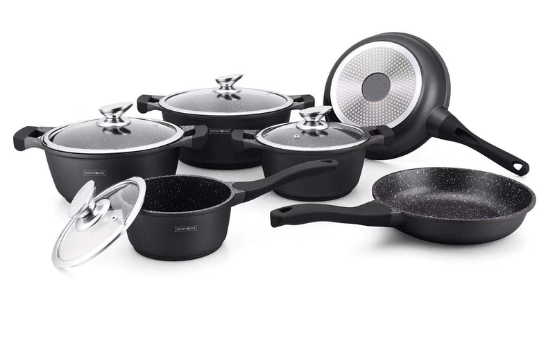 Royalty Line 10 Pieces Die Cast Marble Coating Cookware Set - Black