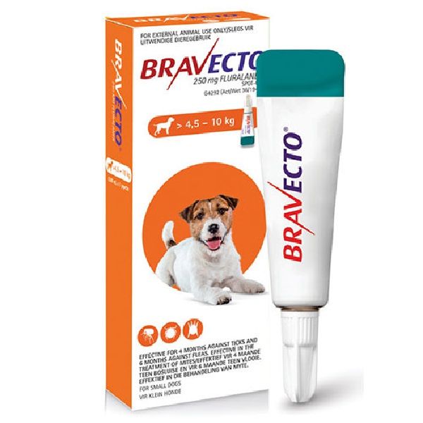 Bravecto Tick &amp; Flea Spot-On Dog Small >4.5 - 10kg (Orange Box)
