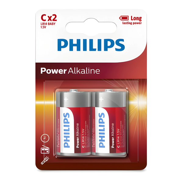 Philips - Power Alkaline LR14 C Batteries 1.5V 2 Pack