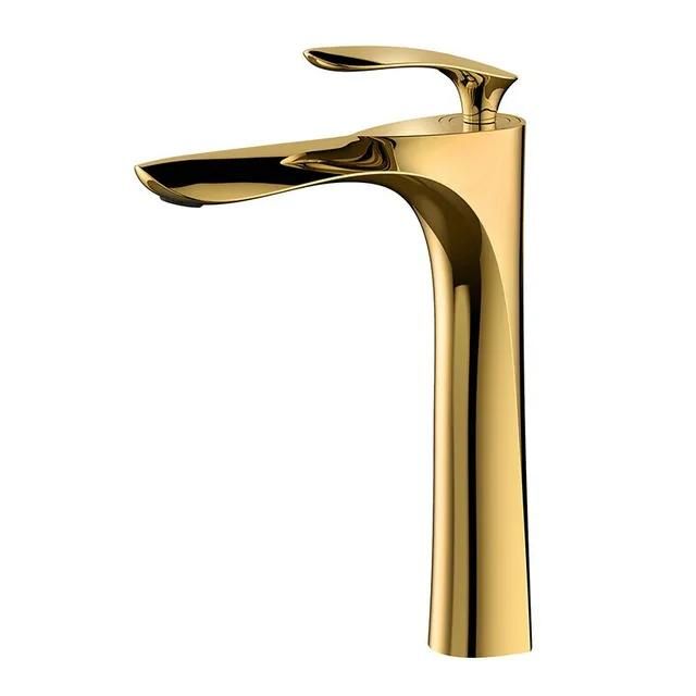 Gold Polished Deck Mounted Single Hole Water Mixer Basin Tap